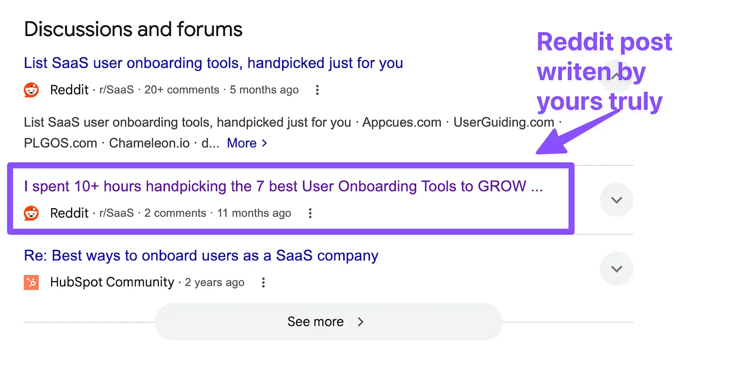 Google showing Reddit discussions