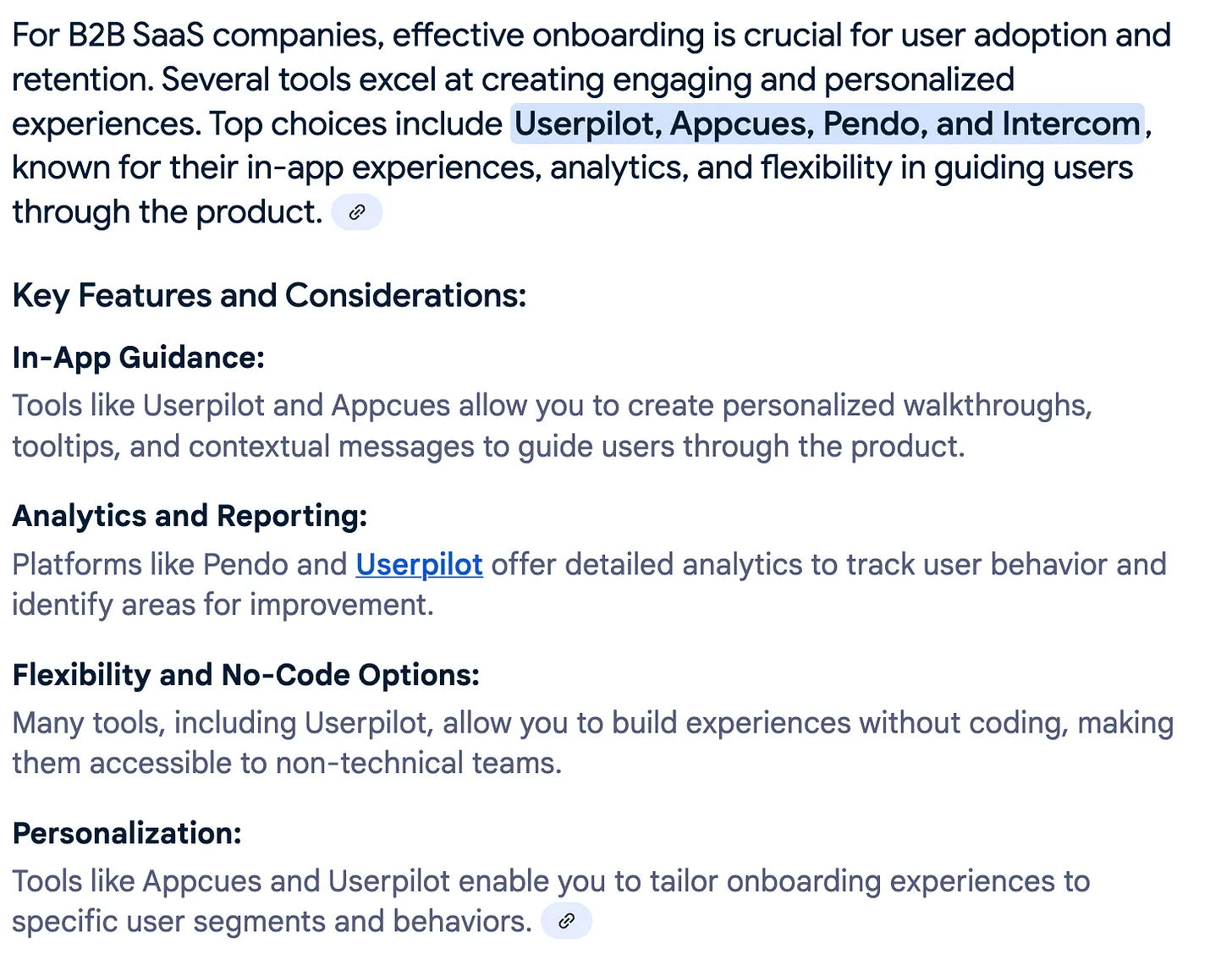 Perplexity showing onboarding tools